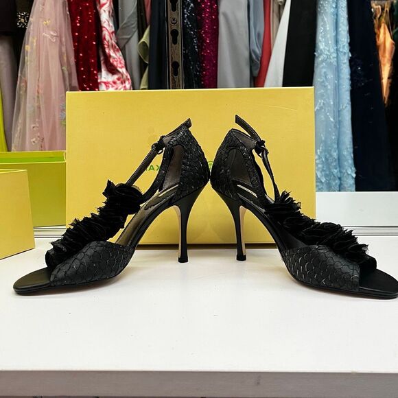 Max Studio Vintage Deadstock Black Serita Fishskin Open Toe Strappy Pump - Picture 5 of 12